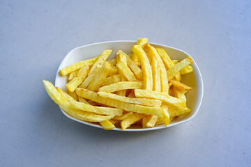 French fries Snack food crispy potato . Fast food or  snacks concept. Patates cips. Patates kizartmasi.