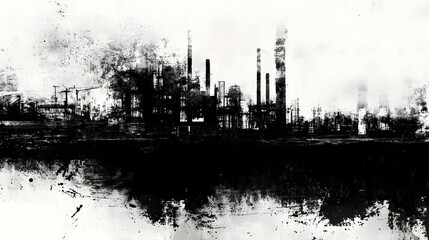 Obraz premium Atmospheric Industrial Landscape with Smoky Cityscape Skyline