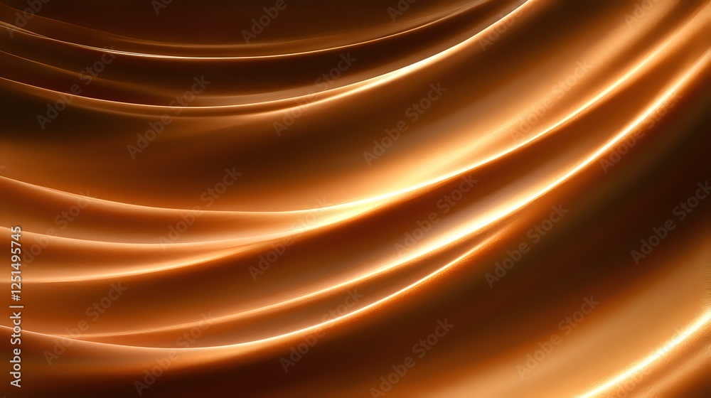 Poster glowing copper curved lines on dark background create dynamic flowing motion effect with warm metall
