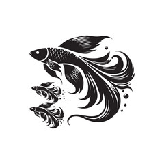 Black Color Flying Fish silhouette design Vector Illustration, Solid White Background (11).eps