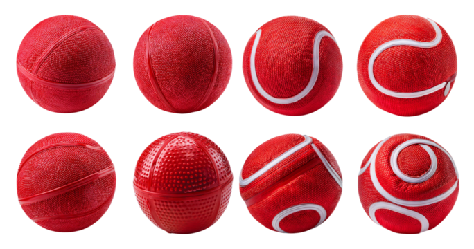 Variety of Red Balls in Different Textures and Patterns for Play, isolated on transparent background