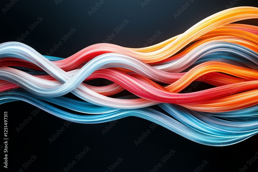Poster colorful swirling lines create a dynamic abstract pattern in a dark background setting