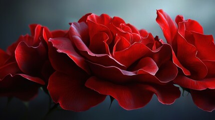 Naklejka premium Three red roses are shown in a close up