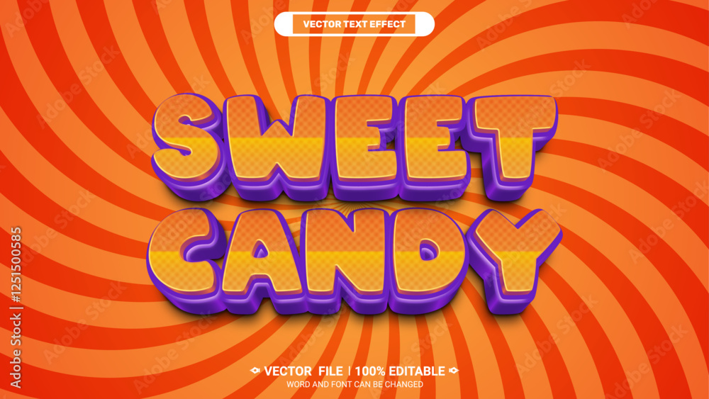 Fototapete sweet candy colorful glossy children typography style 3d editable vector text effect