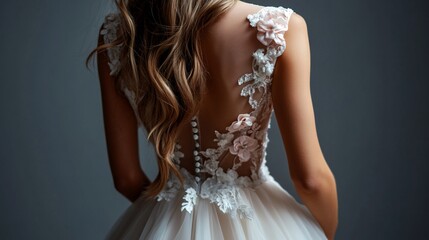Elegant Backless Wedding Dress with Lace and Floral Appliqu?s