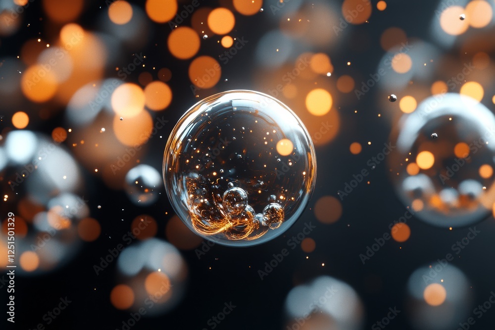 Poster floating bubbles create an enchanting display with shimmering reflections of light and vibrant color