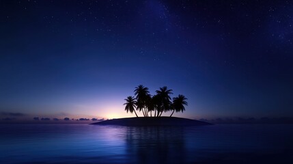 Fototapeta na wymiar A beautiful island with palm trees and a calm blue ocean