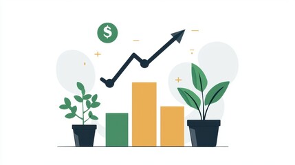 Growth and Prosperity Concept with Plants and Financial Graphs