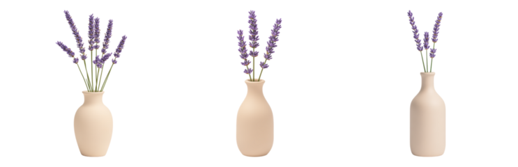 Soft Pastel Decor with Lavender Flowers Vases Isolated on transparent background