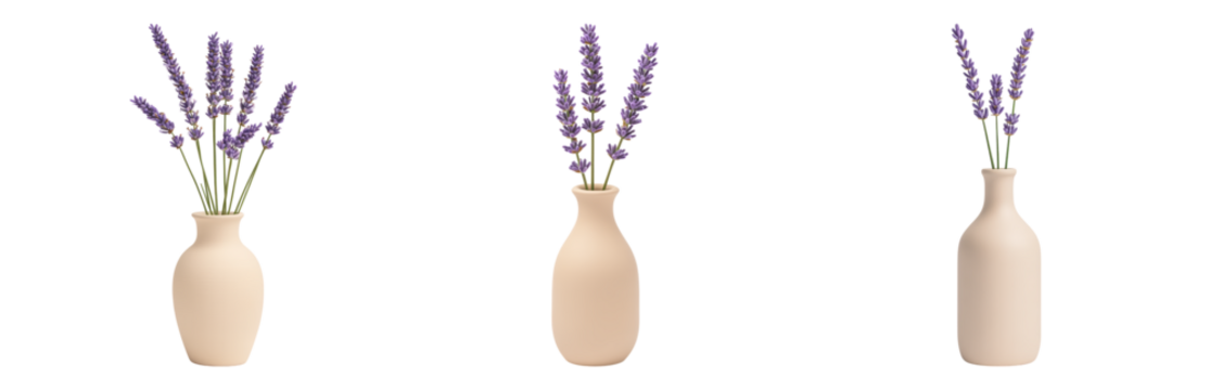Soft Pastel Decor with Lavender Flowers Vases Isolated on transparent background