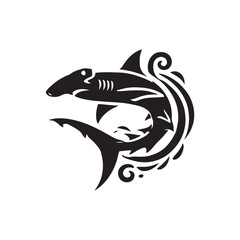Black Color Hammerhead Shark silhouette design Vector Illustration, Solid White Background (4).eps