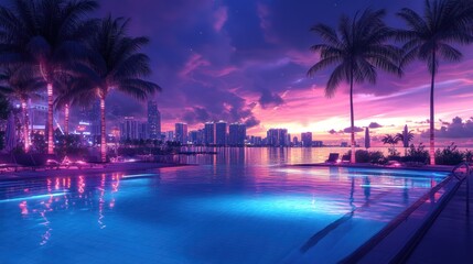 Fototapeta premium Miami sunset poolside city view