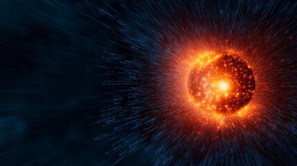 Dynamic 3D Explosion of Binary Code Transforming into Energy Sphere