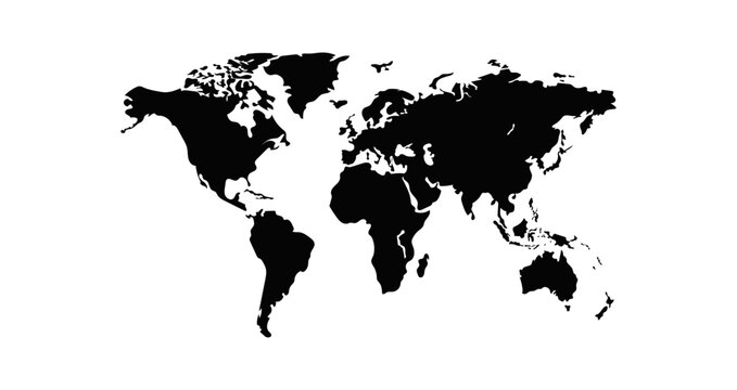 Flat world Map vector black and white.