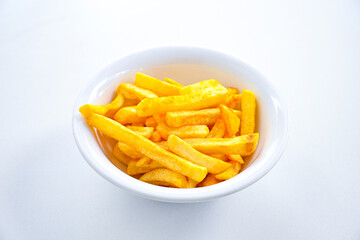 French fries Snack food crispy potato . Fast food or  snacks concept. Patates cips. Patates...