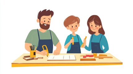 Family Craft Session with Tools and Materials