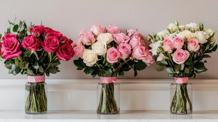 Fototapeta premium Elegant Floral Arrangements for Special Occasions Displayed on Counter