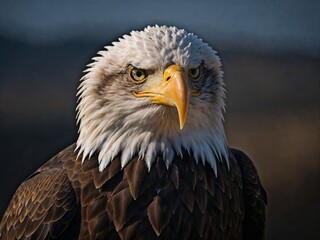 Fototapeta premium AI-generated image of a majestic eagle with striking details and fierce gaze. Perfect for wildlife, nature, and freedom-themed stock photography.