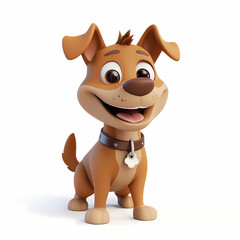 Obraz premium 3D cartoon, a happy, cute dog on a white background