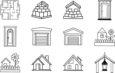 Fototapeta premium House plans, building blocks, architecture, home designs, blueprints, structures, garage, door, fenc