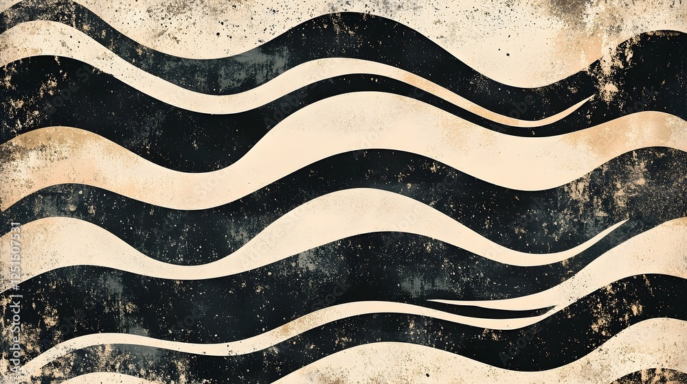 Aufkleber Elegantly Flowing Abstract Textured Design with Monochrome Wave Patterns