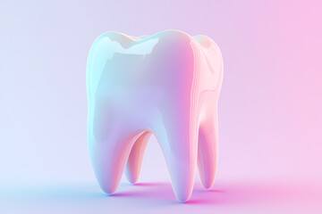 3D-rendered cross-section of a tooth, with a white and light blue color background