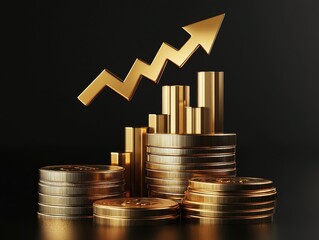 Gold coins symbolizing wealth and arrows indicating appreciation