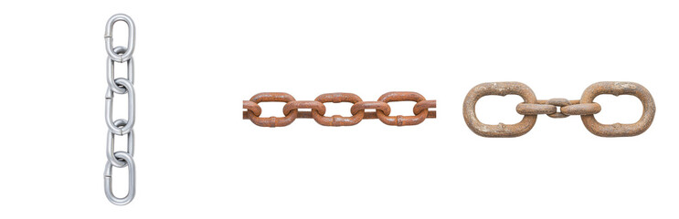 Fototapeta premium Diverse Types of Metal Chains for Various Uses Isolated on transparent background