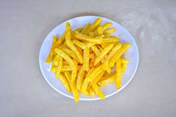 French fries Snack food crispy potato . Fast food or  snacks concept. Patates cips. Patates kizartmasi.