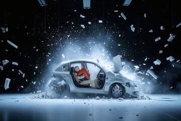 Crash test with a car and dummy