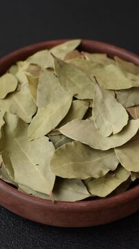 Dried bay leaves, spice, seasoning for cooking at home. Delicious healthy food
