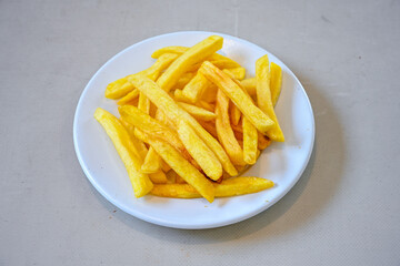 French fries Snack food crispy potato . Fast food or  snacks concept. Patates cips. Patates kizartmasi.