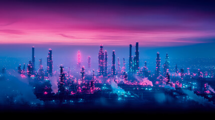 Synthwave Energy: An Industrial Plant at Dusk