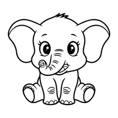 Fototapeta premium Cute baby elephant cartoon outline illustration.