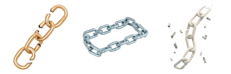 Obraz premium Links of Chains in Different Styles Isolated on transparent background