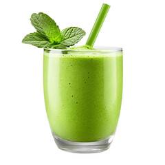 Fresh green smoothie with mint garnish.