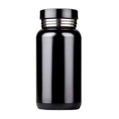 Glossy black container for supplements.