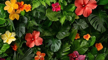 Vibrant Tropical Floral Arrangement with Exotic Flowers and Lush Greenery