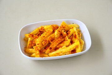 French fries Snack food crispy potato . Fast food or  snacks concept. Patates cips. Patates kizartmasi.