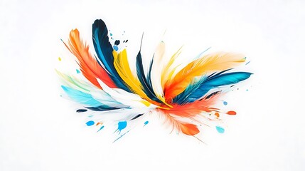 Obraz premium Vibrant Digital Painting of Colorful Feathers on White Background AI Generated