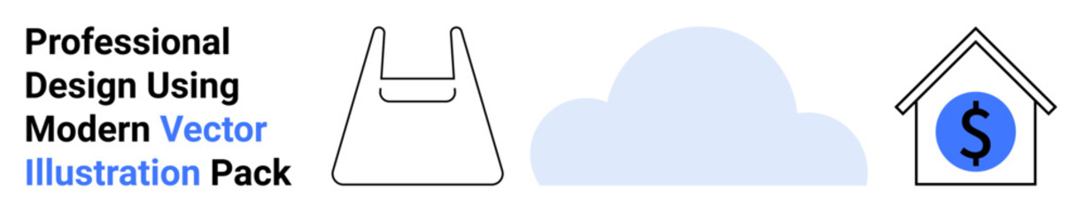 Shopping bag, cloud, and house with a dollar icon in a clean, modern style. Ideal for e-commerce, cloud storage, real estate, finance, digital tools business branding flat landing page banner