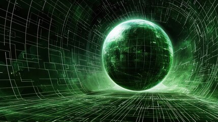 Naklejka premium Abstract digital globe in futuristic tunnel. Possible use for technology background, wallpaper, or screensaver