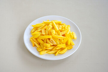 French fries Snack food crispy potato . Fast food or  snacks concept. Patates cips. Patates kizartmasi.