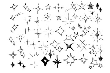 手書きの星・ピカピカ・キラキラの飾りイラストのセット　ベクター