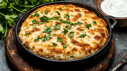 Golden Brown Baked Rice Casserole with Parsley and Sour Cream