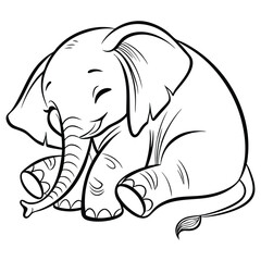 Cute baby elephant cartoon outline illustration.