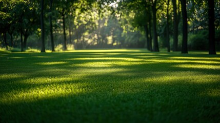 Obraz premium Green Park Lawn with Trees 