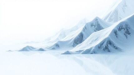 Fototapeta premium Snow-capped peaks rise gently into the serene, misty sky.