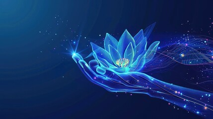 Glowing Hand Holding a Lotus Flower