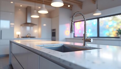 Modern Kitchen Sink with Sleek Chrome Faucet and White Countertops